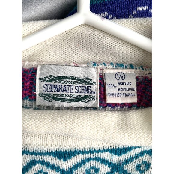 Retro Separate Scene Knit L. Sleeve Sweater Fair Isle Multicolour Size Small - Picture 6 of 6